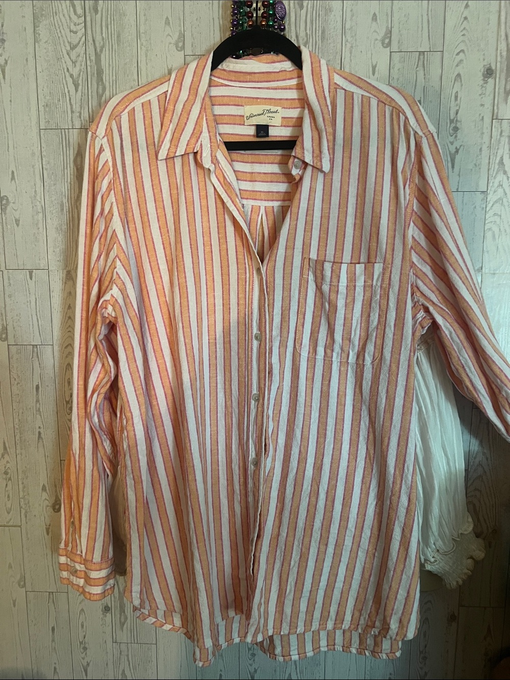 Universal Thread Orange  White and Pink Striped Button-Down Shirt
